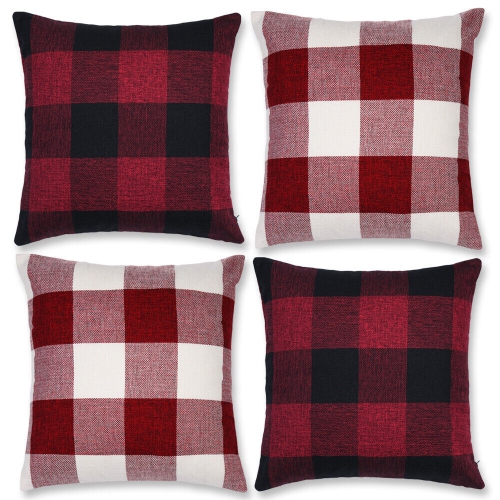 Set of 2 Christmas Check Plaid Throw Pillow Covers for Farmhouse Home Decor CA