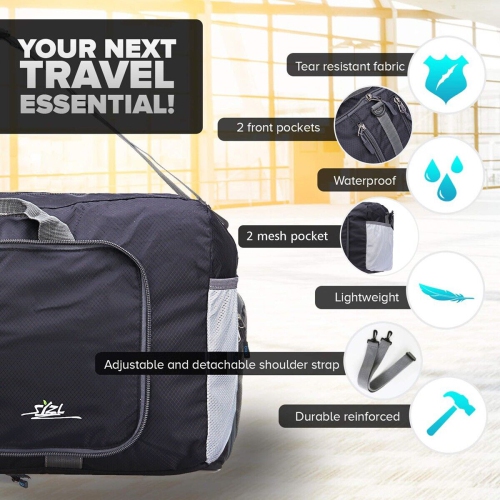 Sac de sport pliable de 40 l pour le sac de sport léger de voyage, noir