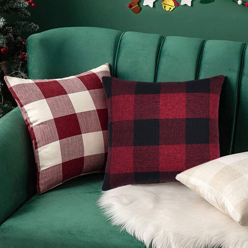 YELLOW-PRICE  Set Of 2 Christmas Check Plaid Throw Pillow Covers for Farmhouse Home Decor Ca