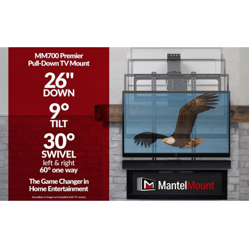 MantelMount MM700 Premier Series Above Fireplace Pull Down TV Mount for 45"-90" TVs Over Mantel