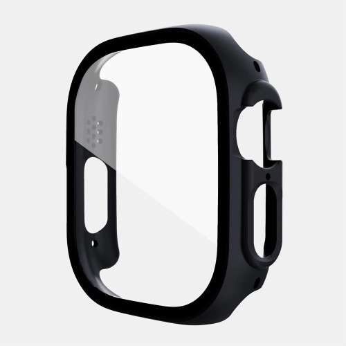 Full Protective Rugged Case Cover & Tempered Glass Screen Protector for Apple Watch iWatch Ultra, 49mm, Black