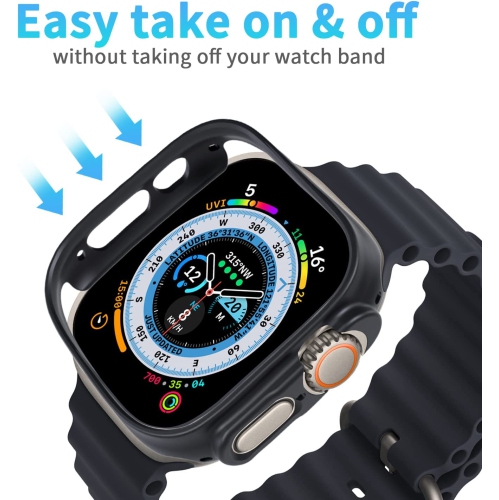 Full Protective Rugged Case Cover & Tempered Glass Screen Protector for Apple Watch iWatch Ultra, 49mm, Black