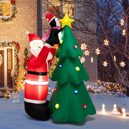 COSTWAY  6 Ft Inflatable Christmas Tree & Santa Claus W/ Leds & Air Blower