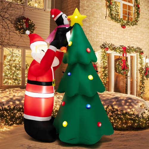 Costway 6 FT Inflatable Christmas Tree & Santa Claus w/ LEDs & Air Blower