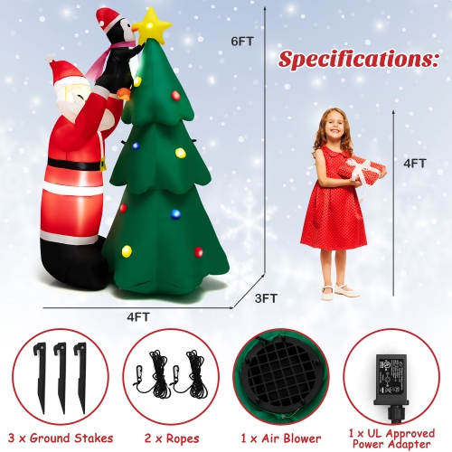 Costway 6 FT Inflatable Christmas Tree & Santa Claus w/ LEDs & Air Blower
