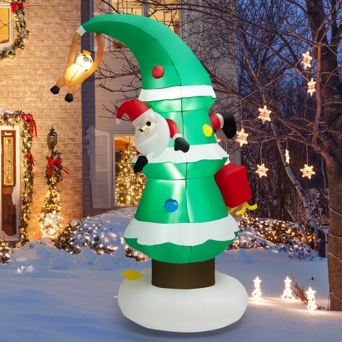 COSTWAY  8Ft Inflatable Christmas Tree With Santa Claus, Blowup Holiday Decoration