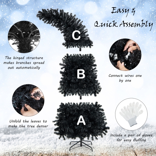 Costway 7FT Pre-Lit Black Halloween Tree 8 Flash Modes w/ 400 Purple & Orange Lights