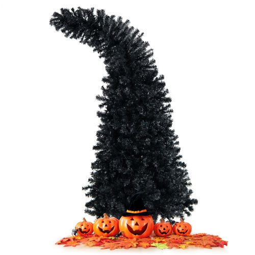 Costway 7FT Pre-Lit Black Halloween Tree 8 Flash Modes w/ 400 Purple & Orange Lights