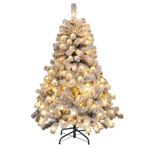 Image 1 de 10.. Arbre de Noël artificiel illuminé à charnière floqué de qualité supérieure avec 150 lumières 4.5&nbsp;pi de Costway
