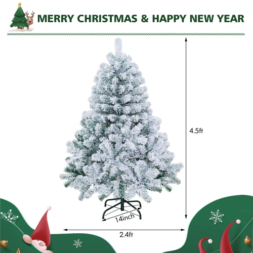 Costway 4.5ft Pre-Lit Premium Snow Flocked Hinged Artificial Christmas Tree w/150 Lights