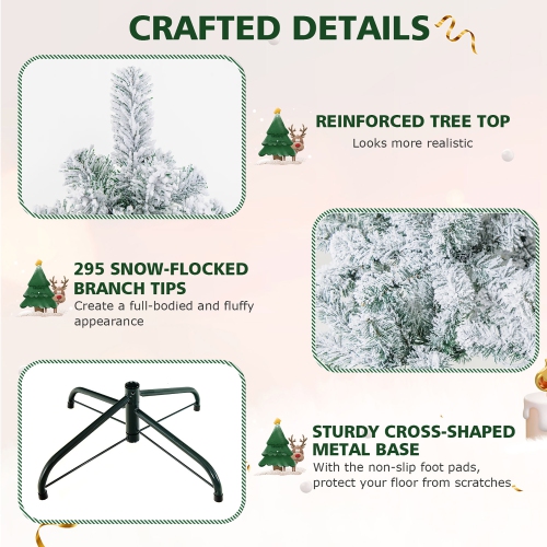 Costway 4.5ft Pre-Lit Premium Snow Flocked Hinged Artificial Christmas Tree w/150 Lights