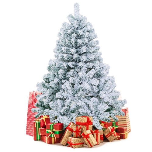 Costway 4.5ft Pre-Lit Premium Snow Flocked Hinged Artificial Christmas Tree w/150 Lights
