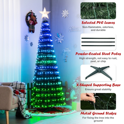 Costway 6.2 FT Pop-up Lighted Christmas Tree Pre-Lit Xmas Tree W/282 RGB LED Lights