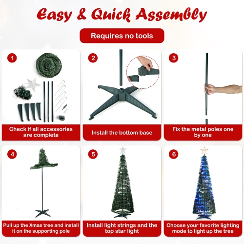 Costway 6.2 FT Pop-up Lighted Christmas Tree Pre-Lit Xmas Tree W/282 RGB LED Lights