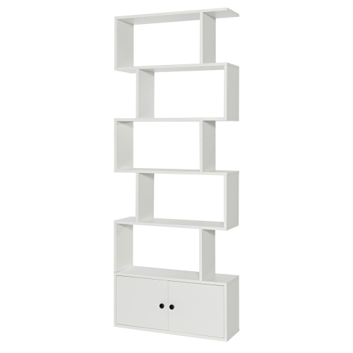 Costway 1 PC Bookshelf w/Cabinet 6-Tier S-Shaped Bookcase Storage Rack
