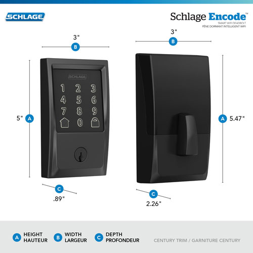 Poignée à serrure intelligente et pêne dormant Wi-Fi Encode de Schlage - Noir mat - Exclusivité Best Buy