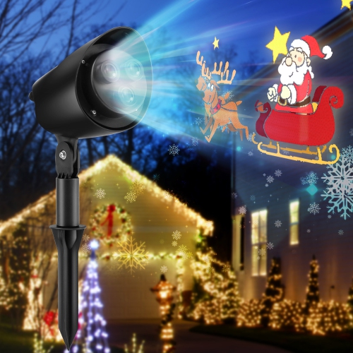 GYMAX  Christmas Waterproof Projector Light Holiday Decor Led Lights W/ Santa & Elk Pattern