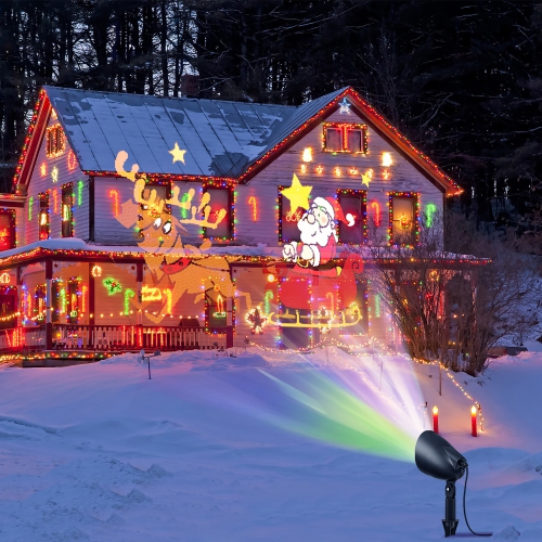 Gymax Christmas Waterproof Projector Light Holiday Decor LED Lights w/ Santa & Elk Pattern