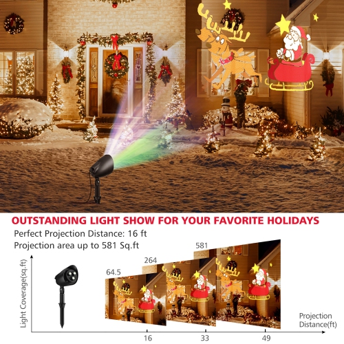 Gymax Christmas Waterproof Projector Light Holiday Decor LED Lights w/ Santa & Elk Pattern