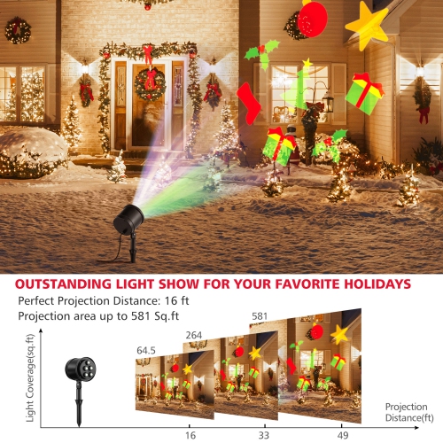 Gymax Christmas Waterproof Projector Light Holiday Decor LED Lights w/ Gift Pattern