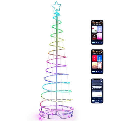 GYMAX  6Ft Retractable Spiral Christmas Tree Smart Decor Tree W/ 135 Led Lights & App Control