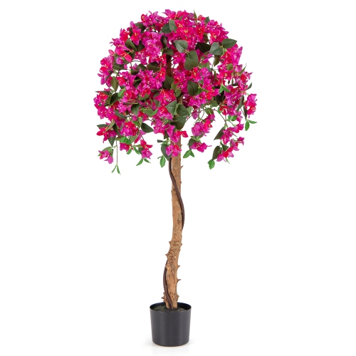 GYMAX  4.5Ft Artificial Tree Azalea Artificial Tree W/ Plastic Pot for Indoor & Outdoor