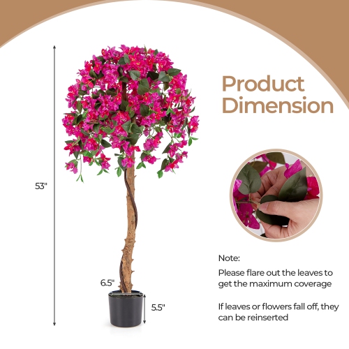 Gymax 4.5FT Artificial Tree Azalea Artificial Tree w/ Plastic Pot for Indoor & Outdoor