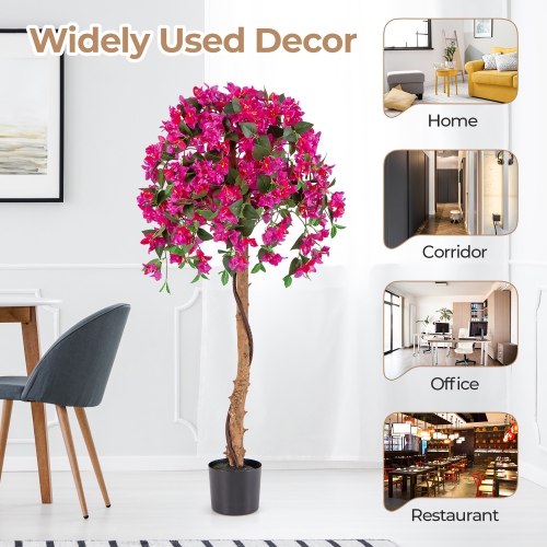 Gymax 4.5FT Artificial Tree Azalea Artificial Tree w/ Plastic Pot for Indoor & Outdoor