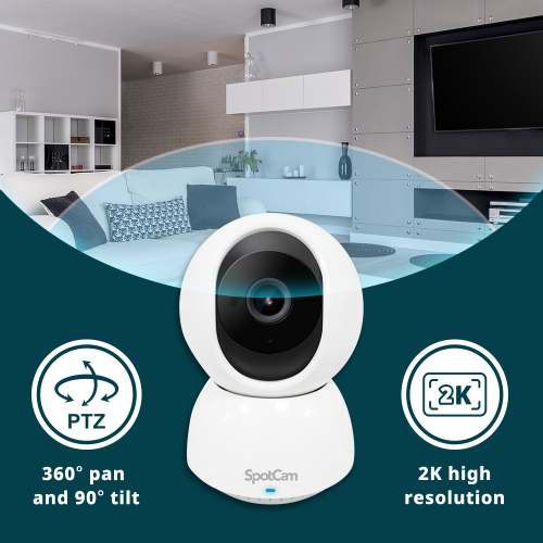 SpotCam Eva Pro Wireless Home Security Camera, 2K , Indoor, Night Vision, Two-Way Talk, Motion & Sound Alert, PTZ Pan/Tilt, Automatic Human Tracking,