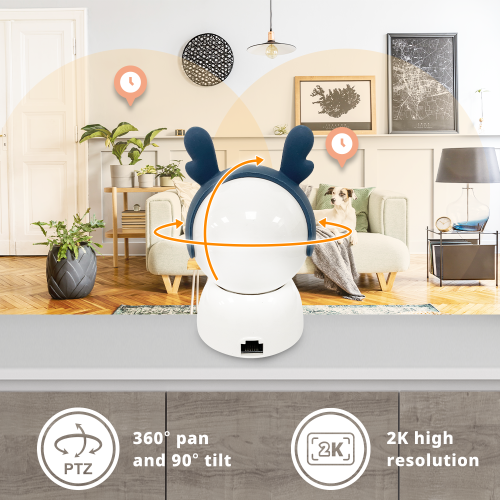 SpotCam Mibo Wireless Pet Security Camera, 2K , Indoor, Night Vision, Two-Way Talk, Motion & Sound Alert, PTZ Pan/Tilt, Pet Tracking, with Free