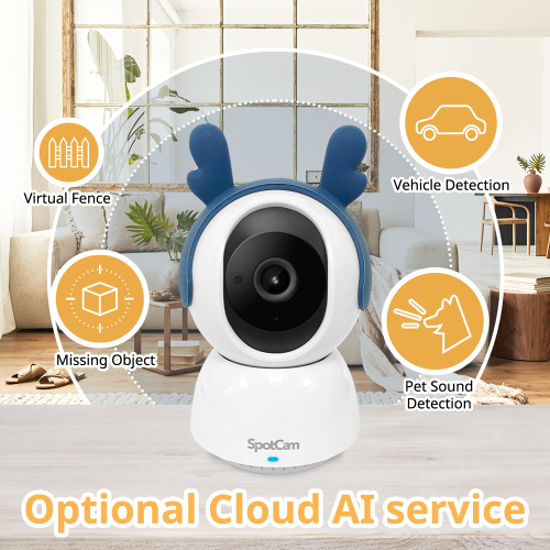 SpotCam Mibo Wireless Pet Security Camera, 2K , Indoor, Night Vision, Two-Way Talk, Motion & Sound Alert, PTZ Pan/Tilt, Pet Tracking, with Free