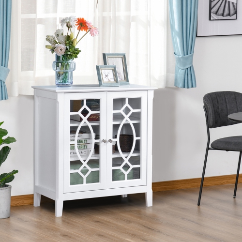 HOMCOM Sideboard Display Cabinet with Double Framed Glass Doors, 2 Adjustable Shelves, and Elevated Base, White