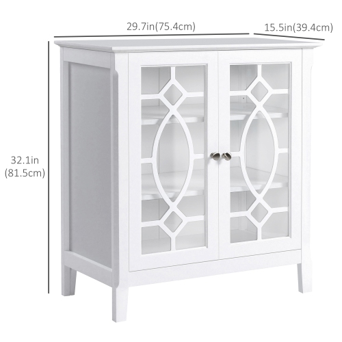 HOMCOM Sideboard Display Cabinet with Double Framed Glass Doors, 2 Adjustable Shelves, and Elevated Base, White