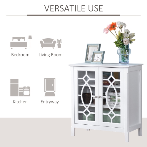 HOMCOM Sideboard Display Cabinet with Double Framed Glass Doors, 2 Adjustable Shelves, and Elevated Base, White