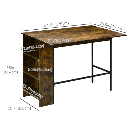 HOMCOM Extendable Bar Table with Drop Leaf, Counter Height Table, Foldable Pub Table with Adjustable Storage Shelf, Rustic Brown