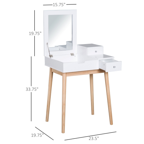 HOMCOM Makeup Vanity Desk with Flip Top Mirror, Modern Dressing Table, Make Up Desk with Flip-up Top, 2 Drawers for Bedroom, White