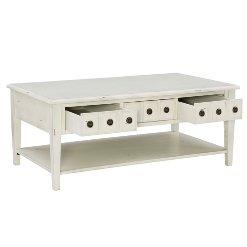 Linon Sadie Wood Coffee Table with Storage in Cream