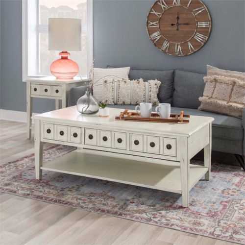 Linon Sadie Wood Coffee Table with Storage in Cream