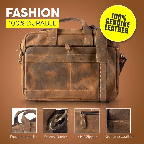 K 16 Inch Leather briefcases Laptop Messenger Bags for Men and Women Best Office School College Satchel Bag