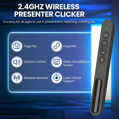 Wireless Presenter, 2.4GHz USB Control Presentation PPT PowerPoint Clicker for Mac, Keynote, Laptop, Google Slides - Support Hyperlink and Volume