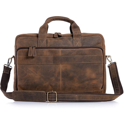 K 16 Inch Leather briefcases Laptop Messenger Bags for Men and Women Best Office School College Satchel Bag