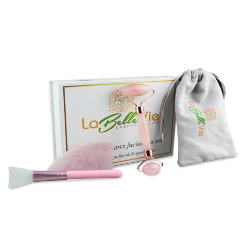 Gua Sha & Jade Roller Set – Original Rose Quartz Roller for Scrape Massage – Beauty Skin Care Kit –Rejuvenating Skin – Anti-Aging Firming Effect –