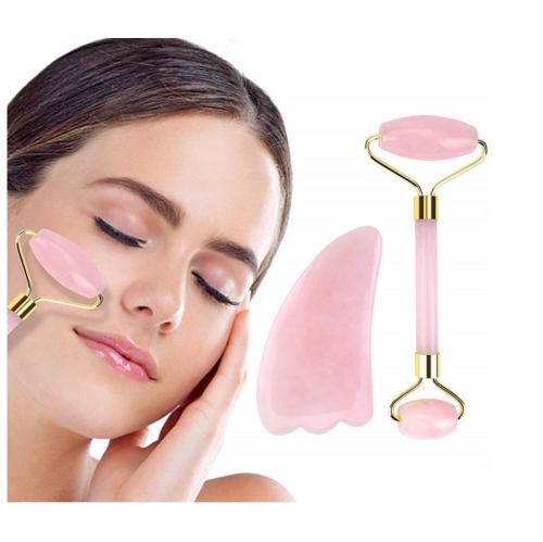 Gua Sha & Jade Roller Set – Original Rose Quartz Roller for Scrape Massage – Beauty Skin Care Kit –Rejuvenating Skin – Anti-Aging Firming Effect –