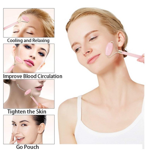 Gua Sha & Jade Roller Set – Original Rose Quartz Roller for Scrape Massage – Beauty Skin Care Kit –Rejuvenating Skin – Anti-Aging Firming Effect –