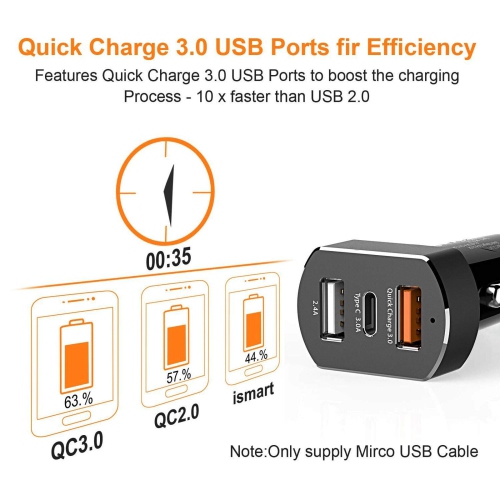 Adaptateur de chargeur pour l’auto à 3 ports USB QC 3.0 à recharge rapide