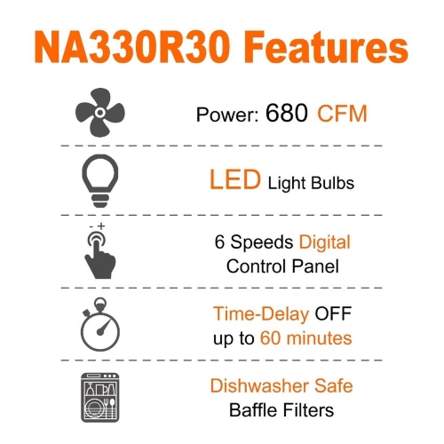 Cyclone 30" 680 CFM LED lights Undermount Range Hood