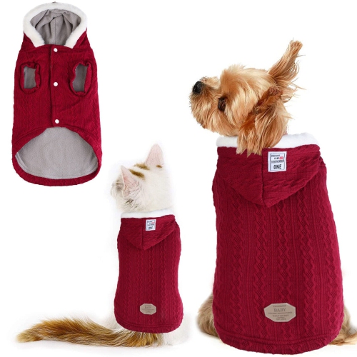 Chandail d'hiver rouge pour chien chaud avec chapeau pour chiots chiens et chats CA