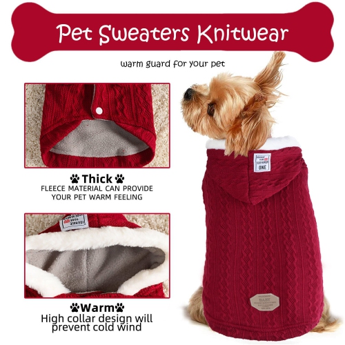 Chandail d'hiver rouge pour chien chaud avec chapeau pour chiots chiens et chats CA