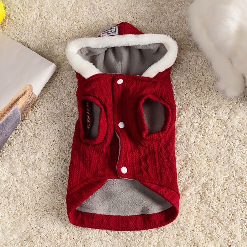 Chandail d'hiver rouge pour chien chaud avec chapeau pour chiots chiens et chats CA