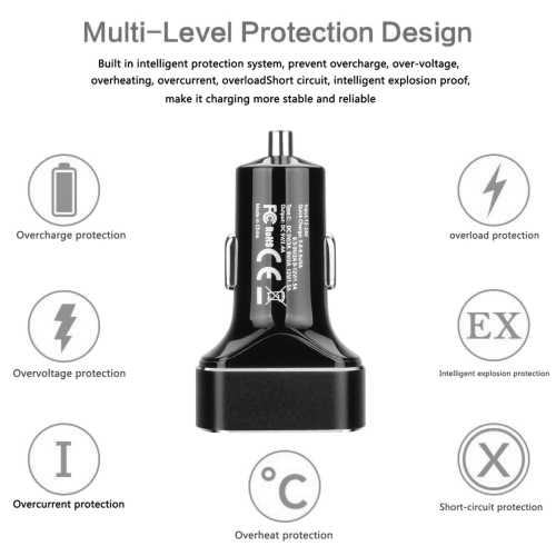 3-Port USB Car Charger Adapter QC 3.0 Fast Charging